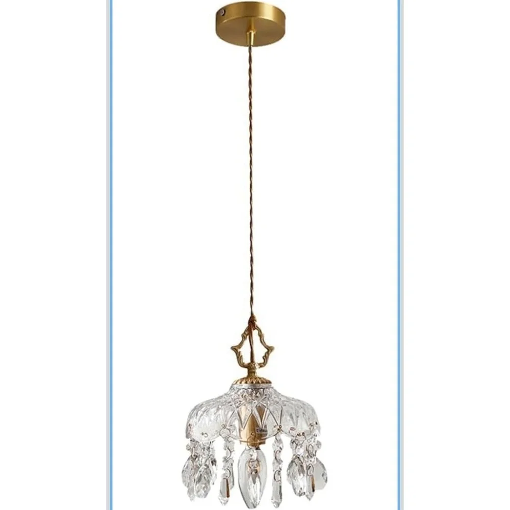 Brass Vintage Petal Glass Pendant Light Crystal Hanging Ceiling Light New